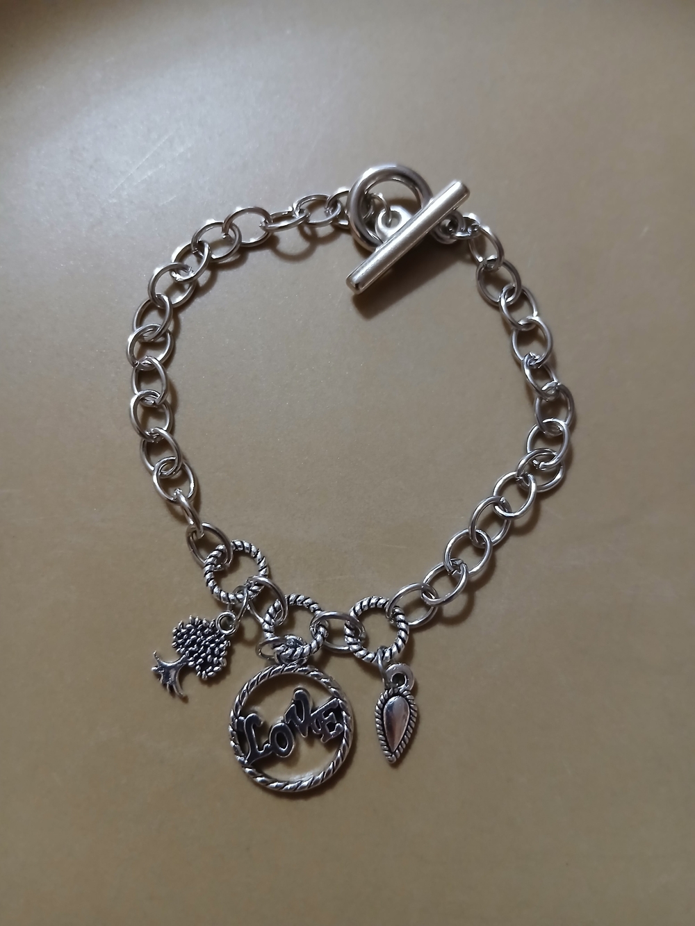 Silver Charm Toggle Bracelet with 'Love' Pendant